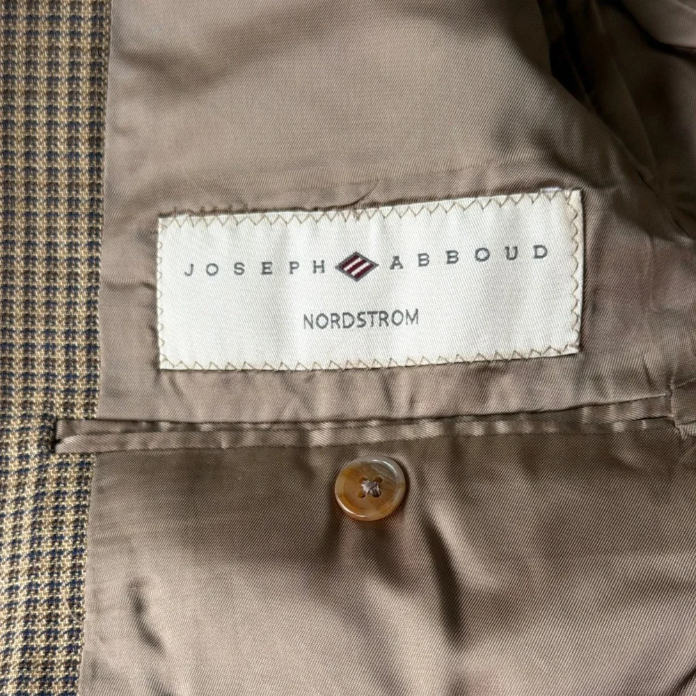 Joseph Abboud Sport Coat Mens 40S Wool Silk Houndstooth Tan Brown Blazer EUC